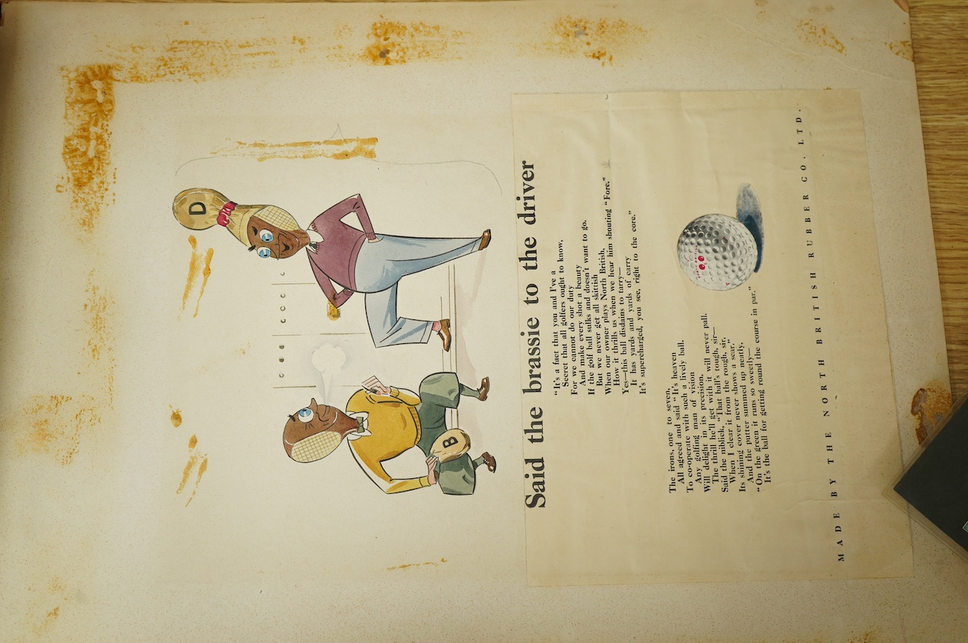 An archive of original designs for the North British Rubber Company to include 'Supercharged Golf Ball, by Percy Caesar, unframed, largest 38 x 28cm. Condition - fair, some discolouration throughout
